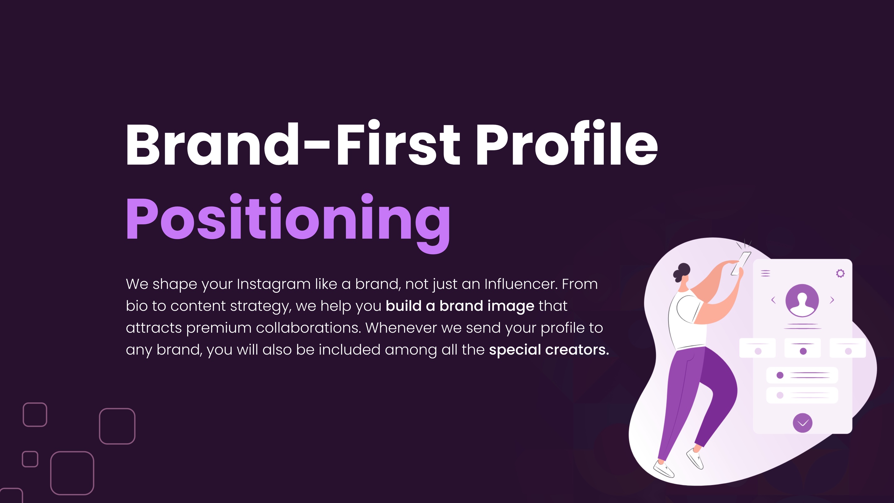 Creator partnership slide about positioning a creator’s profile and point of view for brand collaborations.