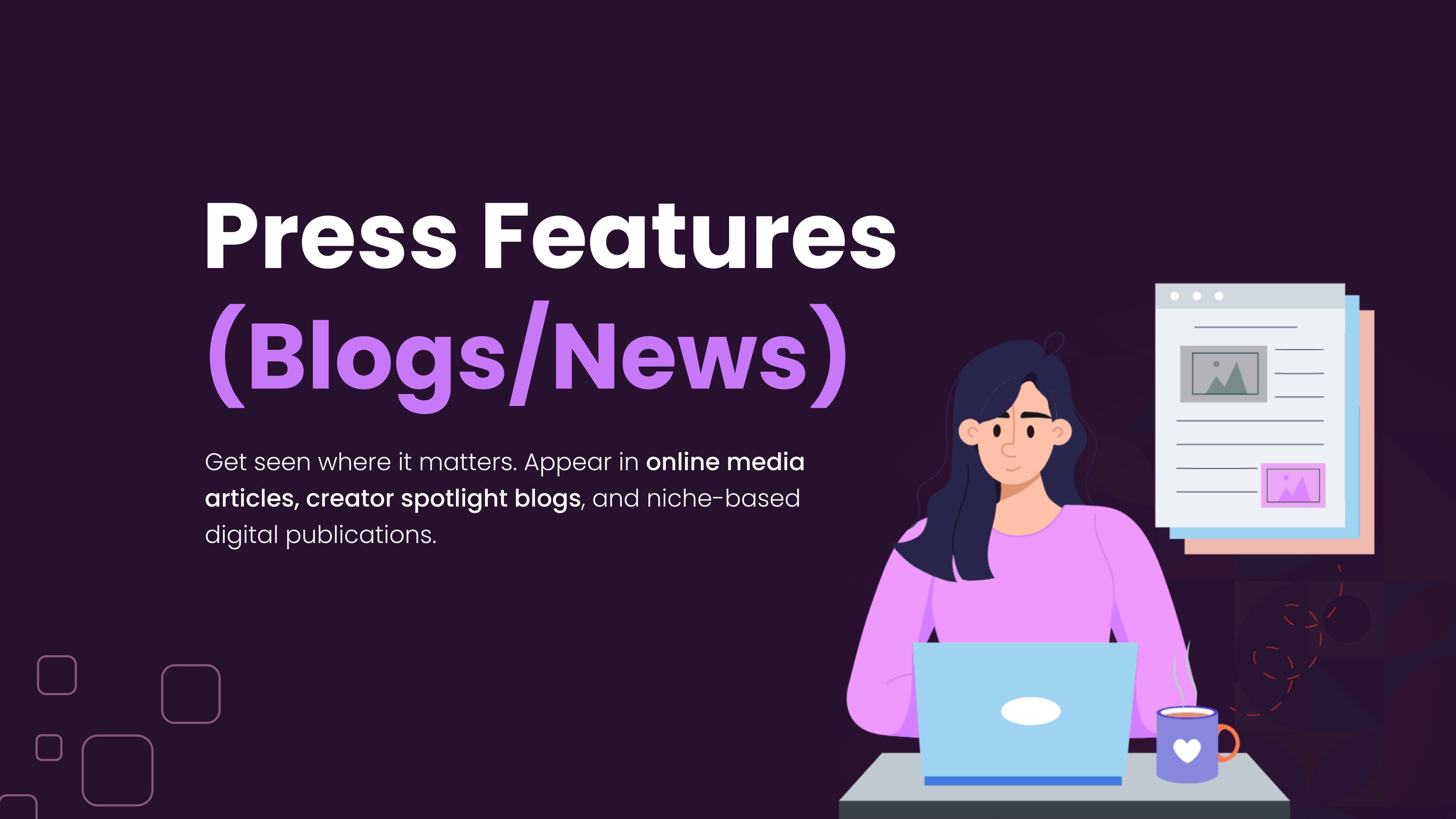 Creator partnership slide about press features and online media visibility.